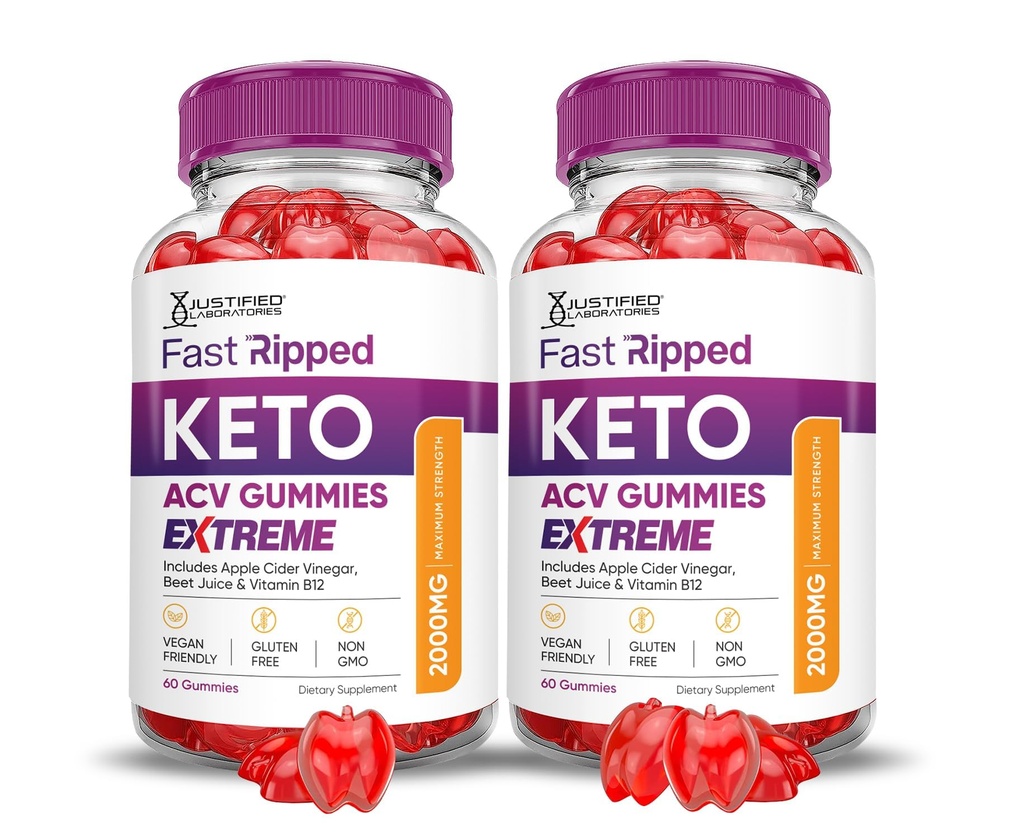 (2 Pack) Fast Ripped Keto ACV Gummies Extreme 2000MG Fast Ripped Keto Gummies Apple Sider Vinegar Formulado con Pomegranate Beet Juice Powder B12 Vegan Non GMO 120 Gummys