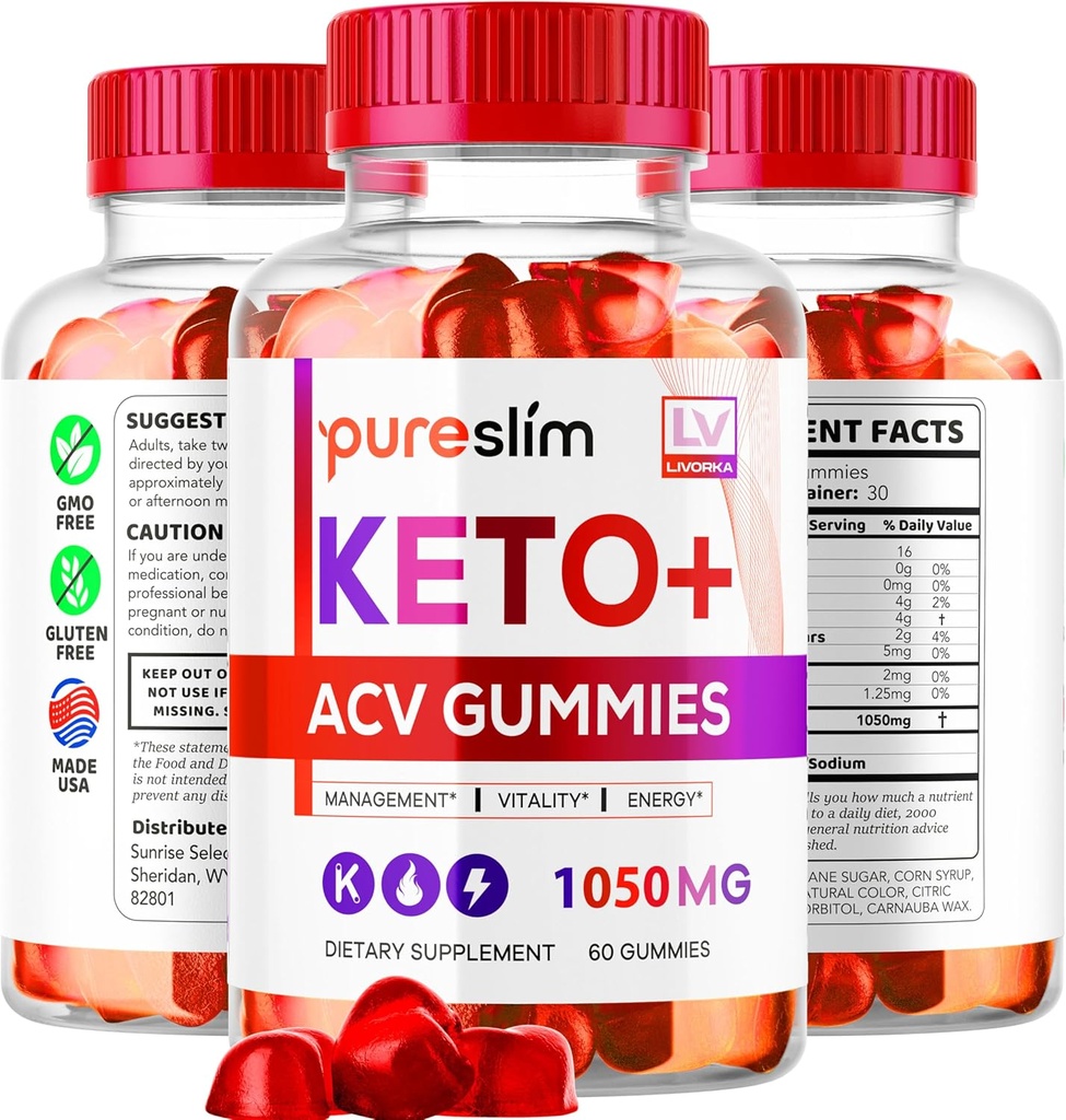 3 Pack - PureSlim KetoACV Gummies 1050MG, Suplemento Advanced Formula, 180 Gummies para 3 meses