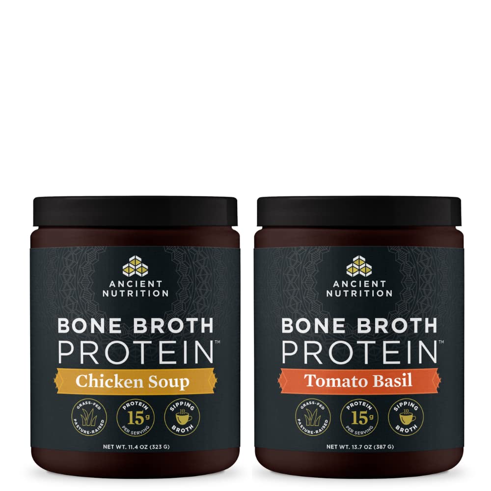 Antigua Nutrición Bono Broth Protein Powder, Chicken Soup, 15 Servings + Bono Broth Protein Powder, Tomato Basil, 15 Servings