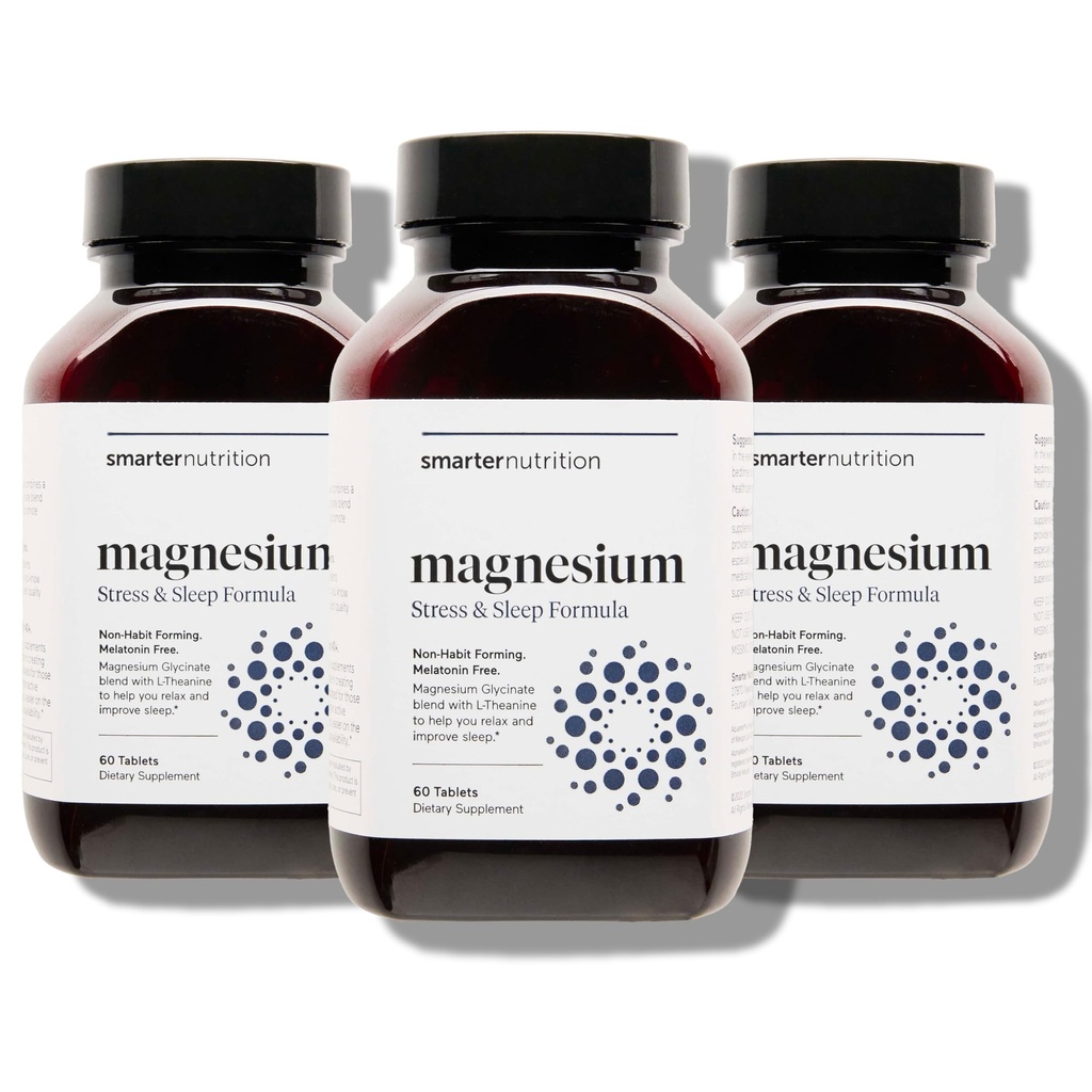 Complejo de Magnesio de Nutrición más inteligente - Licinado de Magnesio + Citrato, Malato para el sueño, Relajación, Muscle &amp; Nerves + Teanina L, No GMO-180 Tablet[90-Day Supply]