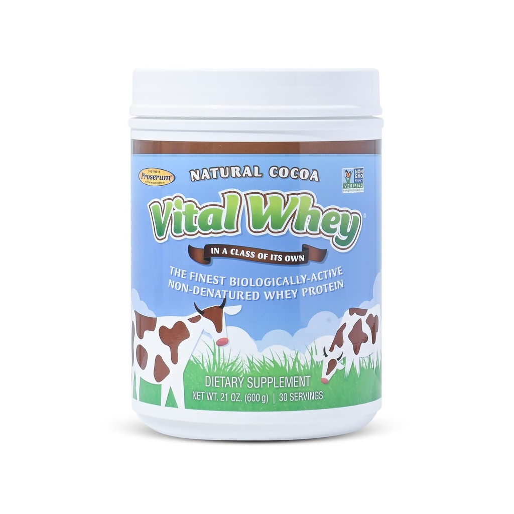 Polvo de proteína de grano para la vitalidad inmune, Cocoa natural 600g (30 servidos), 15g Proteína por servo, Vital Whey, Holística limpia, Wellness Nutrition