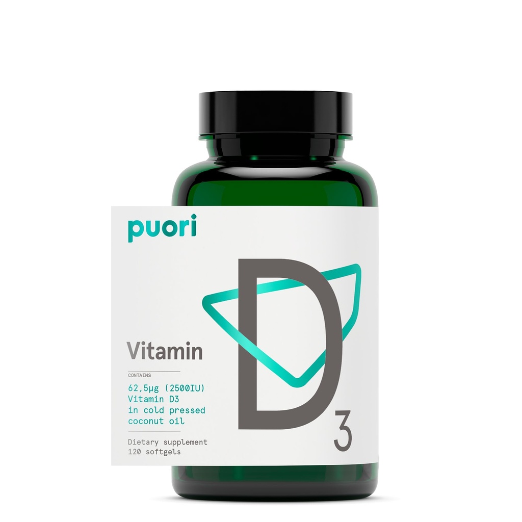 Vitamina D3 Suplemento con aceite de coco orgánico para la absorción óptima ← Función del músculo saludable, salud ósea, apoyo inmunológico, no GMO TEN 2500 UI, 120 Softgel - por Puori