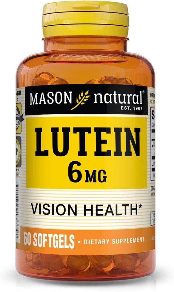Luteína natural Mason 6 mg con vitamina E, 2 meses de suministro, visión saludable y función de los ojos, soporta la salud de los ojos normales