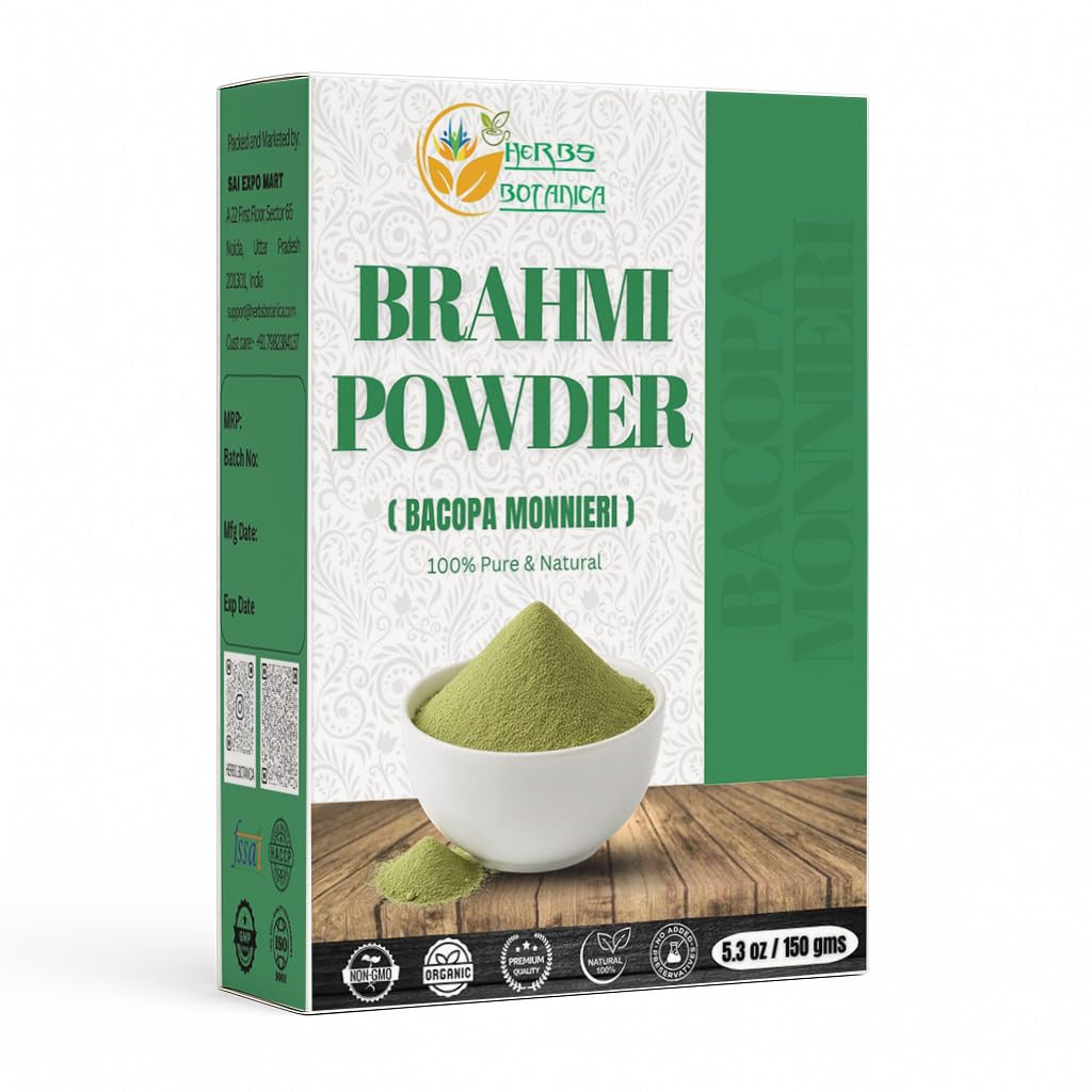 Herbs Botanica Brahmi Powder Bacopa Powder Centella Asiatica Ayurvedic Herb, Natural Hair Care, Promueve el Crecimiento del Pelo TEN 5.5 oz (150 GMS)