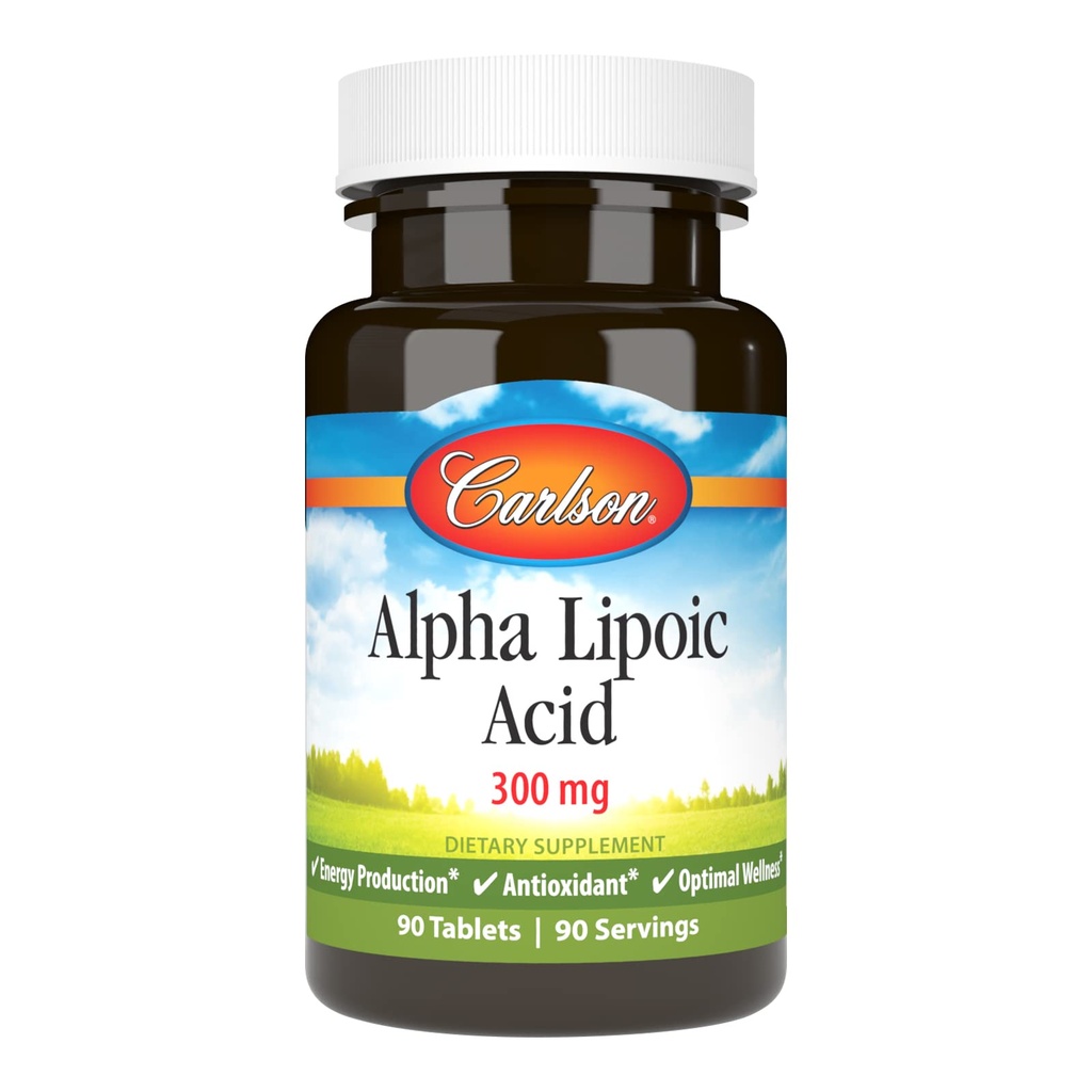 Carlson - Ácido Lipoico alfa, 300 mg, promueve la producción de energía, 90 tabletas