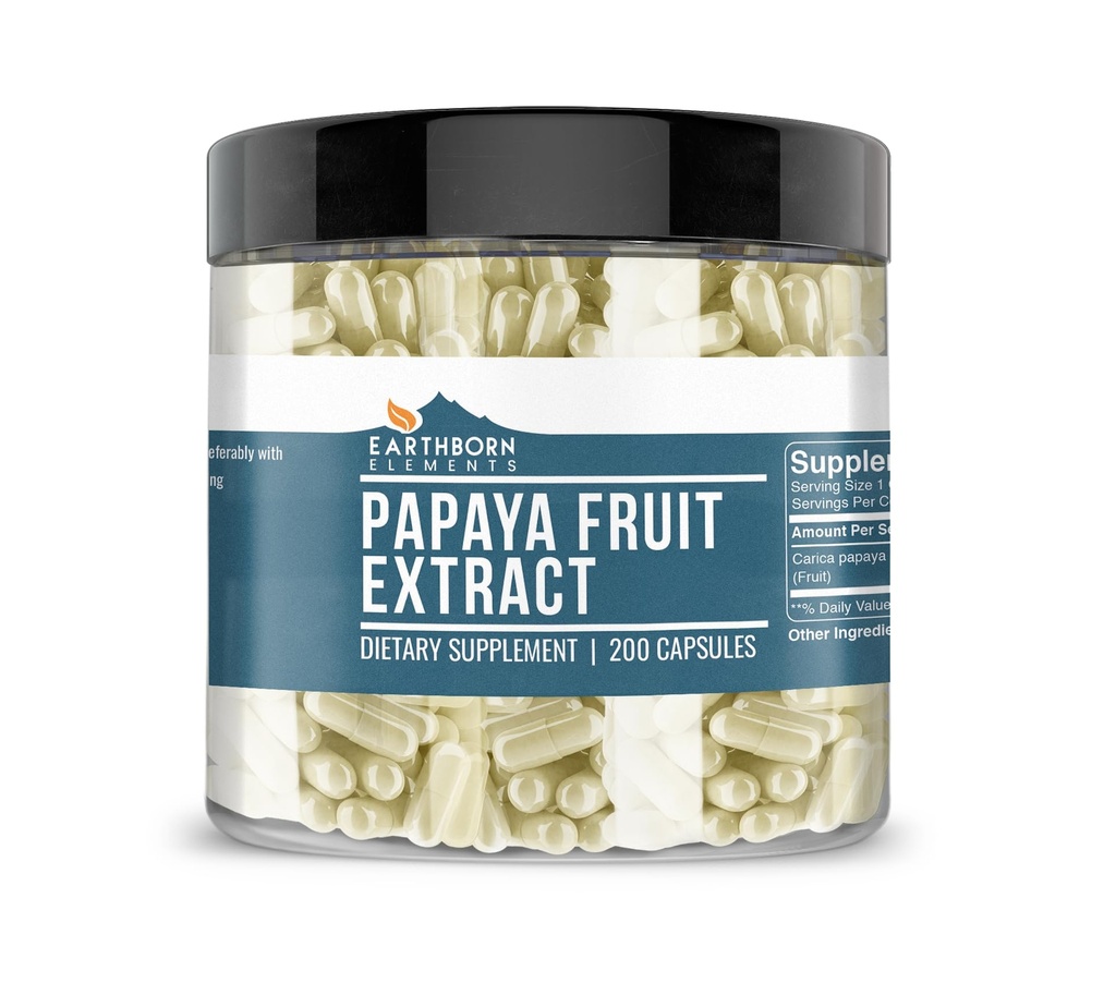 Elementos tercos Papaya Fruit Extract 200 Capsules, Puro " Undiluted, No Additives