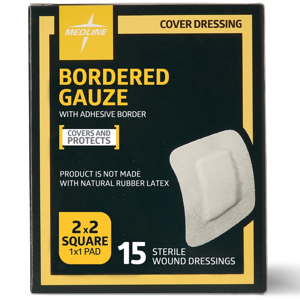Medline Fronterizo Gauze, 2" x 2" Adhesivo Isla de Vestir, Sterile, 15 Conde