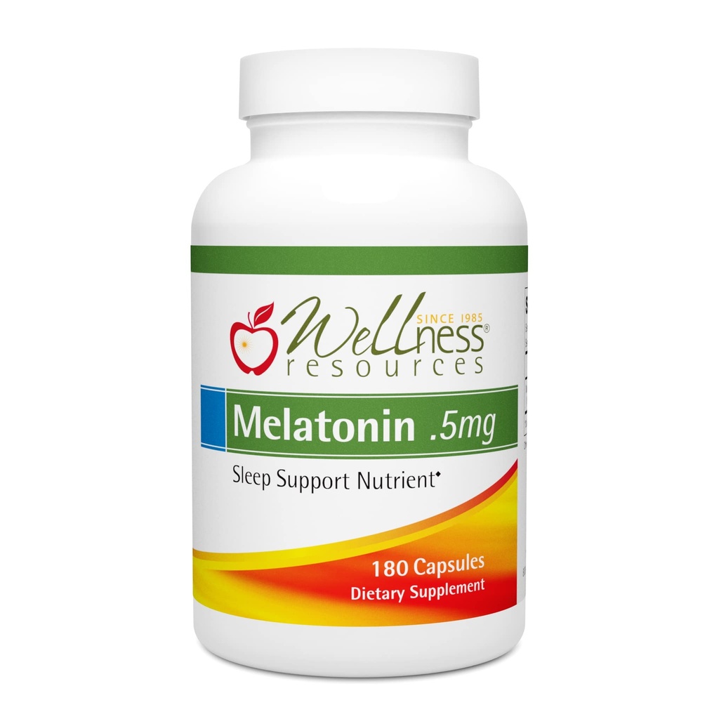 Wellness Resources 0.5mg Melatonin Capsules - Natural Sleep Support Supplement - Gluten Free Sleep Aid, Preservative Free, Third-Party Tested, No Añadido Sugars Dye Free, 180 Capsules