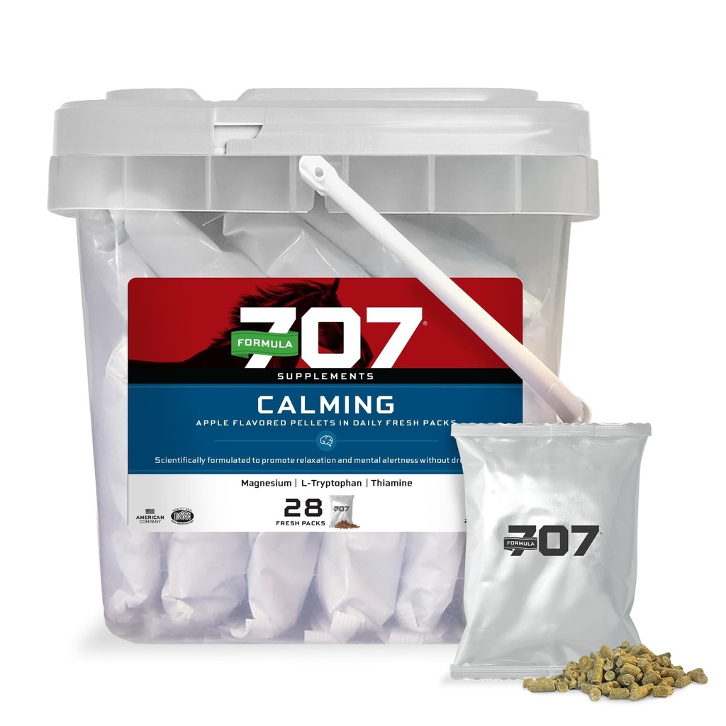 Fórmula 707 Suplemento Equino Calmante, Paquetes Frescos diarios – Alivio de ansiedad y foco mejorado para caballos – L-Tryptophan, Thiamine &amp; Magnesium