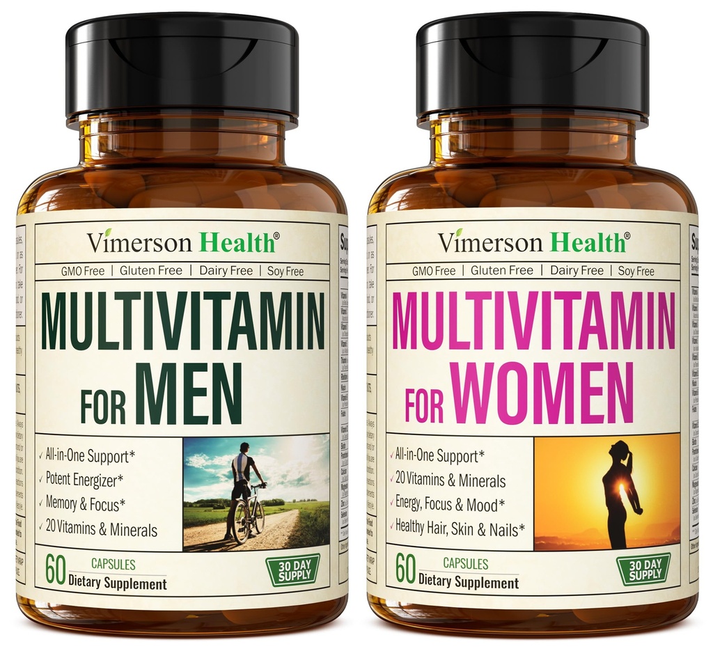 Multivitamina Multimineral Suplemento para Hombres + Mujer 2-Bottle Bundle. Respuesta saludable de los inmunes, uniones fuertes y huesos, salud de los ojos, soporte del sistema digestivo, propiedades antioxidantes