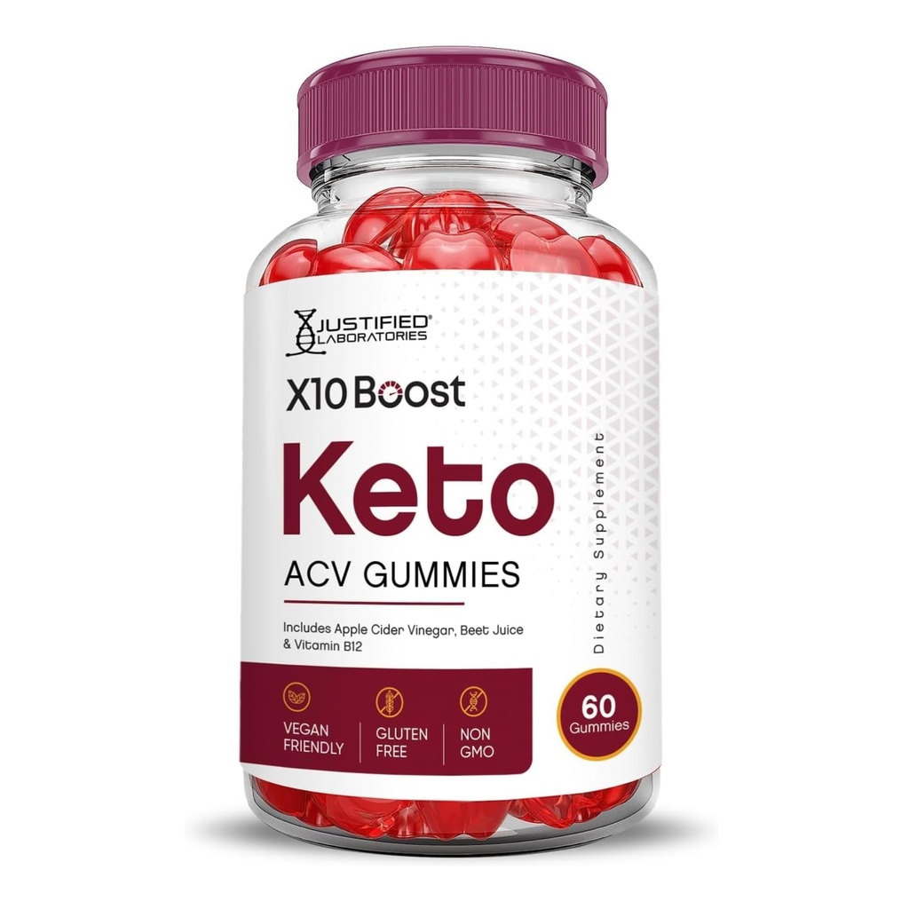 Laboratorios Justificados X10 Boost Keto ACV Apple Sider Vinegar Boost Formulado con granada de remolacha Jugo Powder B12 Vegan No GMO 60 Gummies