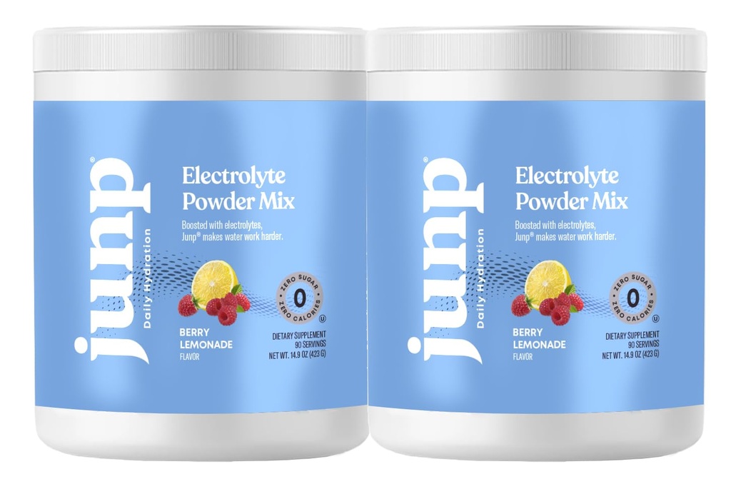 JUNP Electrolytes Powder No Sugar No Carbs – Fresh Berry Lemonade Keto Drink Mix - Potassium &amp; Sal Electrolyte Hydration Powder Zero Calorie Sugar Free Electrolyte Powder, 90 Servings (Pack of 2)