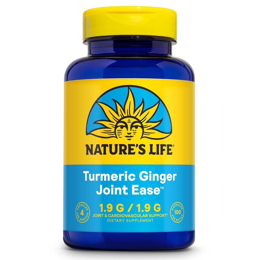 La vida de la naturaleza Turmeric Ginger Joint Ease ← Non-GMO Silencio 100 Gelatin Capsules