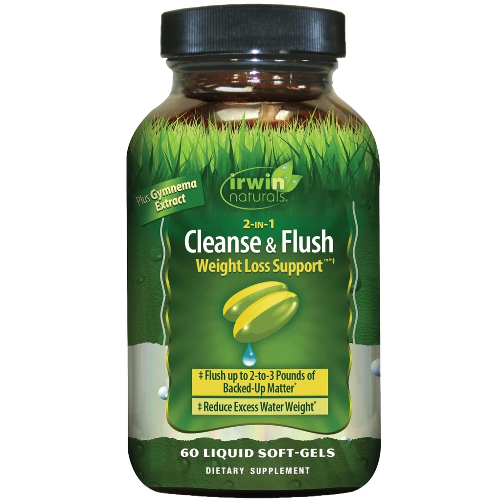 Irwin Naturals 2-en-1 Limpiar " Pérdida de peso Flush Support - 60 Líquido Soft-Gels - Flushes Digestive Tract " Reduce Bloating - 30 Total Servings