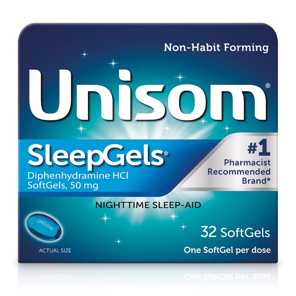 DreamGels Unisom, Noche de dormir, Diphenhydramine HCI 50 mg, 32 SoftGels