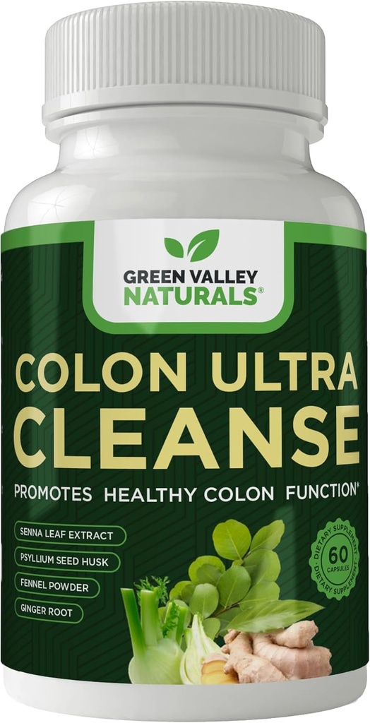 Colon Cleanse - Solución natural para la salud de colon - Laxante natural - Alivio del estreñimiento - Gut Detox - Probióticos - Empieza a trabajar en 24 horas - Soportes Bow Natural Rhythms (1 Botella, 60 Cuenta)