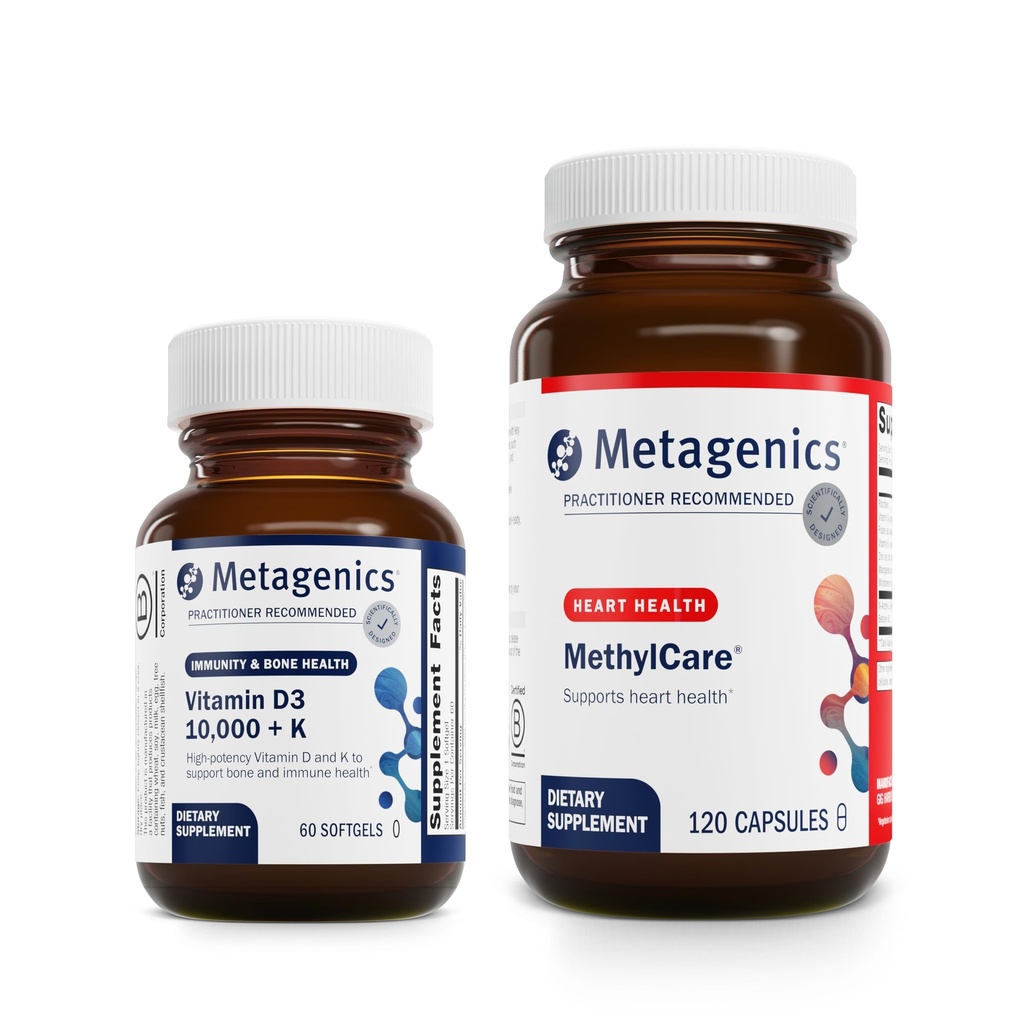Metagenics Bundle - D3 10,000 + K &amp; MethylCare - 60 Softgels de D3 para Immune Support, Bone Health & Heart Health* - 120 Capsules of MethylCare for Homocysteine Metabolism & Methylation*