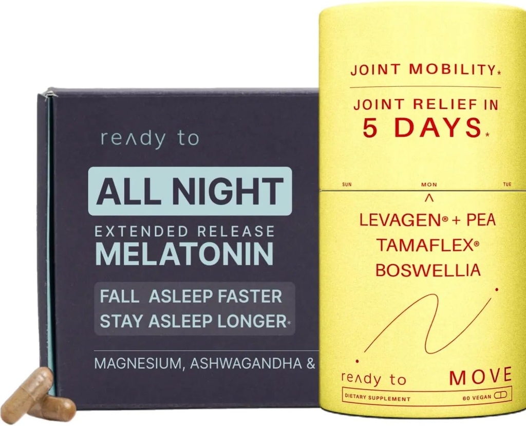 Conjunto de Alivio " Dormir " Silencioso " Soporte conjunto con Melatonina, Ashwagandha, Tamaflex® Turmeric, y Pea vivieron Restful Sleep " Joint Supplements Pack
