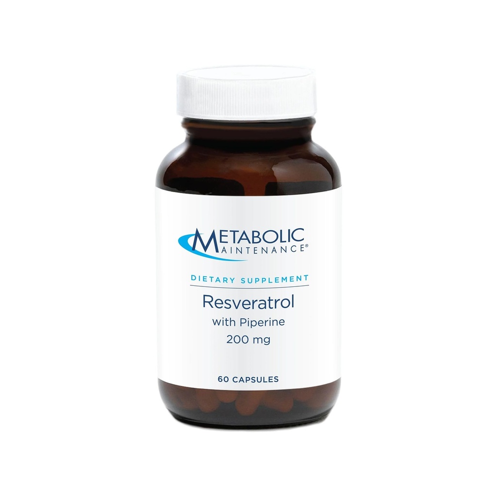 Resveratrol de mantenimiento metabólico con Piperina - Suplemento Trans Resveratrol Capsules para Antioxidante + Soporte cardiovascular, No Fillers, 200mg Trans-Resveratrol Per Dose - 60 cápsulas