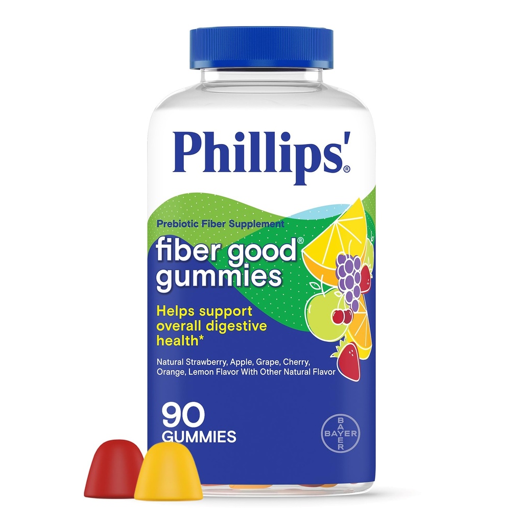 Phillips’ Fiber Good Gummies, Suplemento con Inulina para Adultos y Niños, Fruit Flavored Daily Gummies, 4g de Prebiótico Fiber Per Serving , 90 Conde