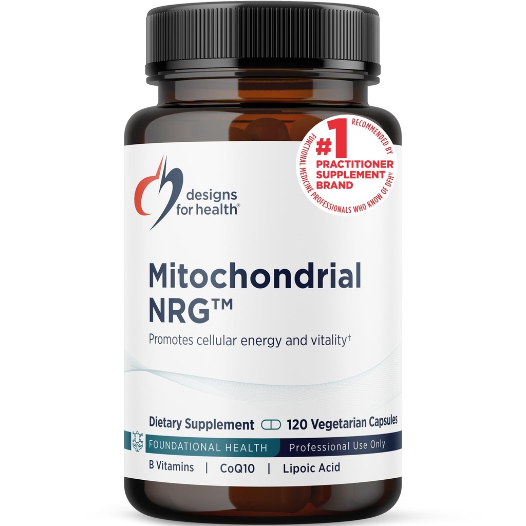 Diseños para Salud Mitocondrial NRG - Soporte Vitalidad Celular + Metabolismo - Mitocondria Suplemento de Energía con Ácido Lipoico alfa, Trans Resveratrol + Polvo Curcumin (120 cápsulas Vegan)