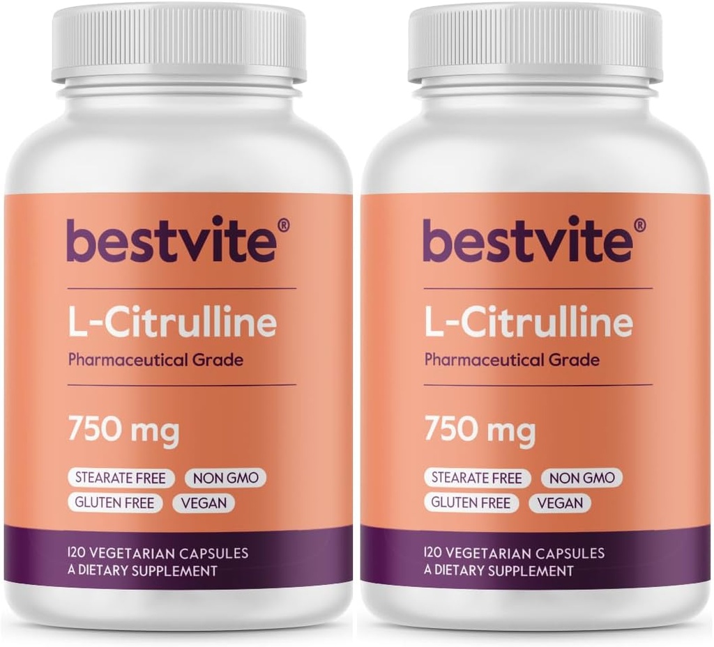 BESTVITE L-Citrulline 750mg per Capsule (240 Vegetarian Capsules) (120 x 2) - No Stearates - No Silica - No Fillers - No GMO - Gluten Free - Vegan
