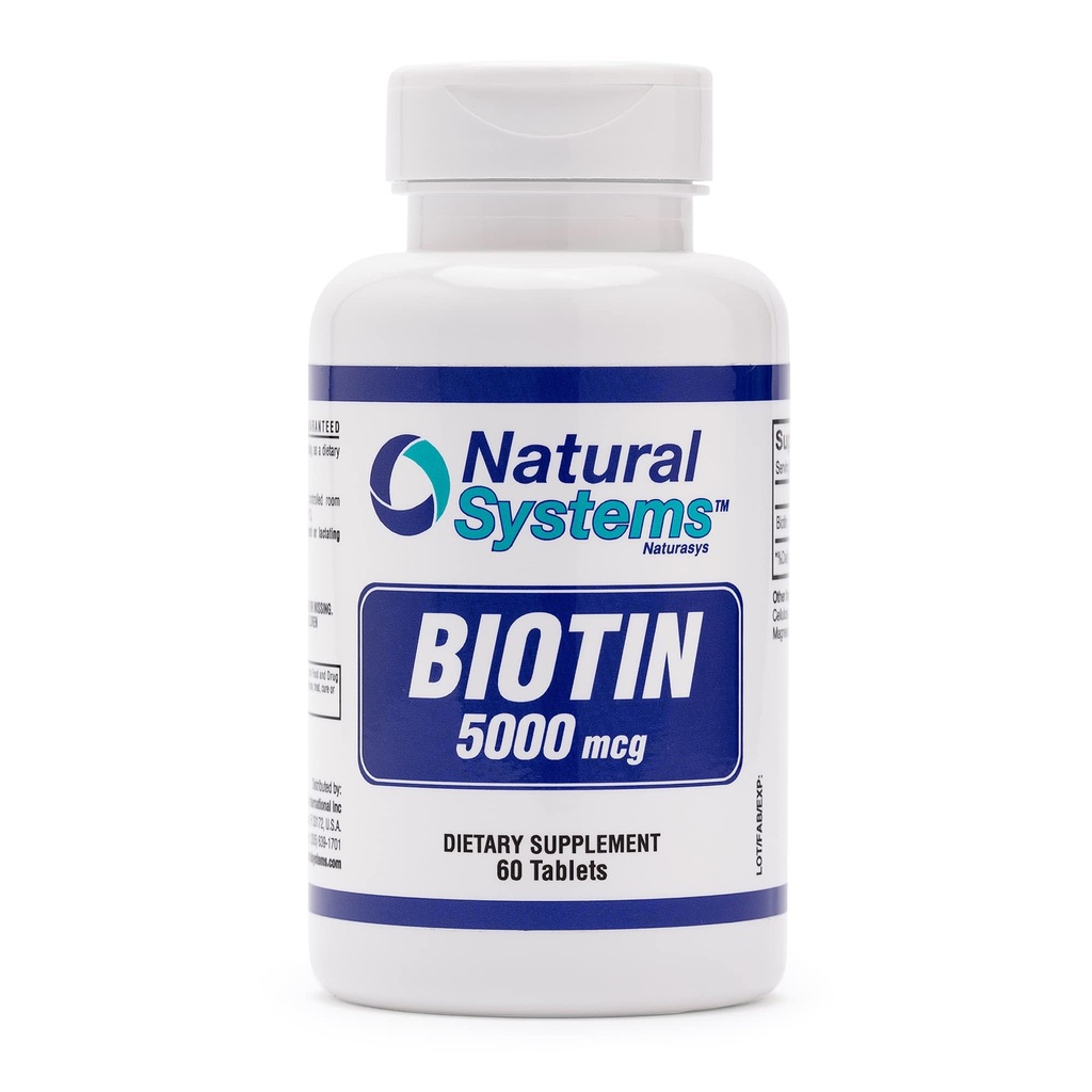 Biotina 60 Tablas 5000 mcg por Natural Systems ← Biotin Hair Growth Pills Apoyo al Peluquería Las uñas de la piel para el pelo Vitaminas para Hombres y Mujeres