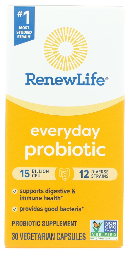 Renovar la vida todos los días cápsulas probióticas, suplemento diario apoya la salud urinaria, digestiva e inmunitaria, L. Rhamnosus GG, lácteo, soya y libre de gluten, 15 millones CFU, 30 cuenta