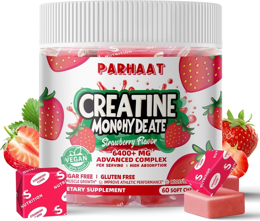 Complejo de cerdas de Monohidrato de Creatina 6400mg para Hombres &amp; Mujeres -Fórmula avanzada W/L-Taurina + Vitamina B12, Sugar suplemento de rosca libre de azúcar,60