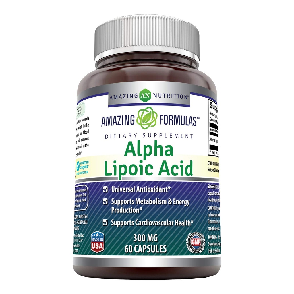 Fórmulas asombrosas Ácido Lipoico alfa 300 mg Capsules Suplemento No-GMO Silencioso Gluten Libre Silencio Made in USA (60 Cuenta)