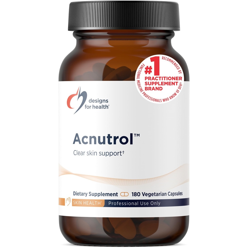 Diseños para la salud Acnutrol Clear Skin Support Pills - Ácido Pantoténico + 50000 UI Vitamina A, Vitaminas D + E, Carnitina + Minerales - No GMO + Suplemento Oral Libre (180 cápsulas)