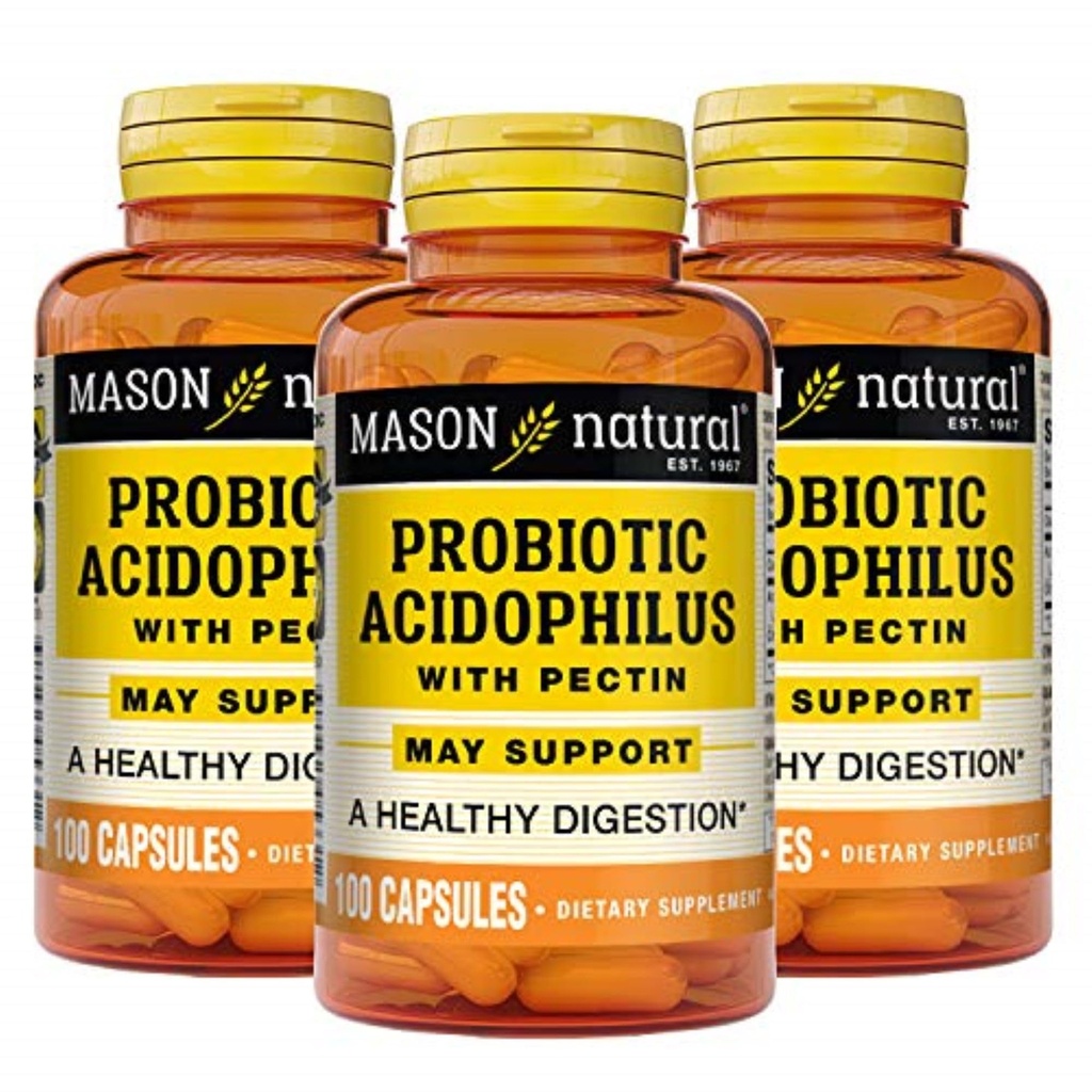 MASON NATURAL Probiotic Acidophilus, 150 Day Supply, Supports Regularity and Normal Digestion with Pectin &amp; Calcium, 100 Capsules (Pack of 3)