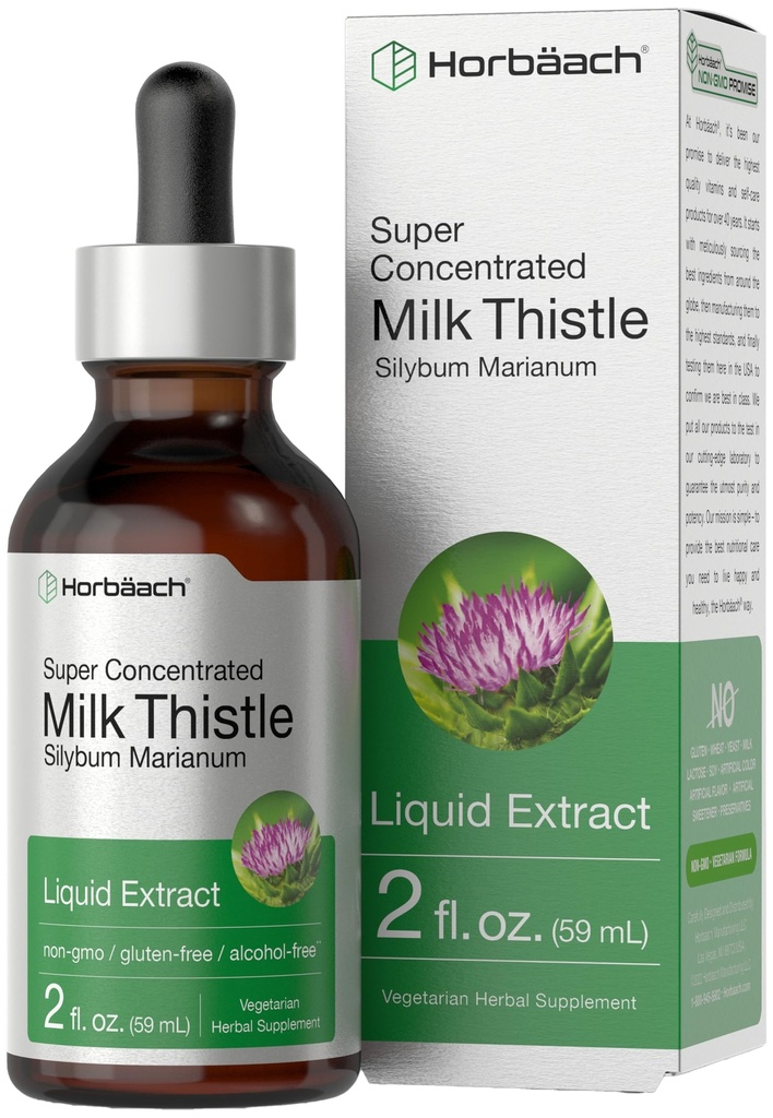 Horbäach Milk Thistle Extract Liquid TENIDO 2 fl oz TENIDO Alcohol Free TEN Vegetarian, Non-GMO &amp; Gluten Free Supplement