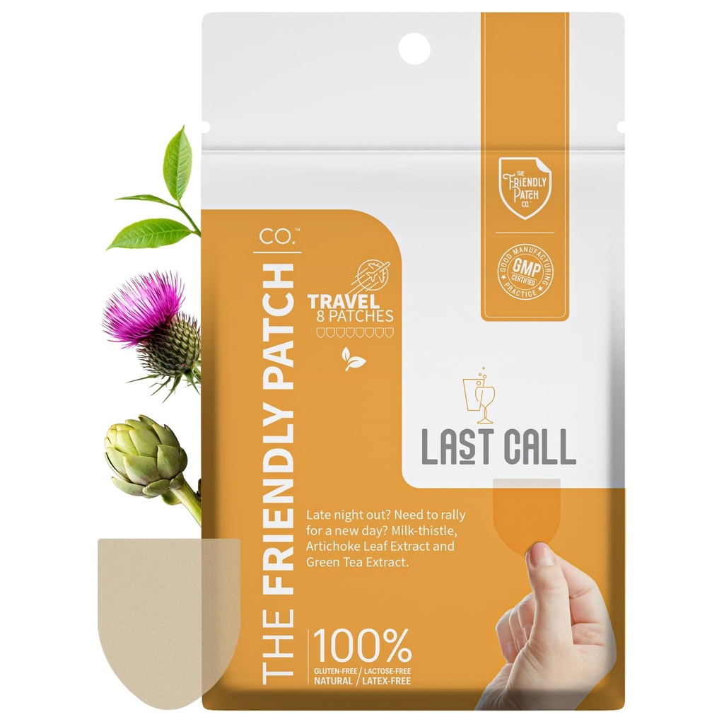The Friendly Patch Last Call Patch - Late Night Out - Plant Powered Patches Wearable with Vine Tea, Caffeine, Milk Thistle, Artichoke Leaf Extract - Wellness 8 Pack
