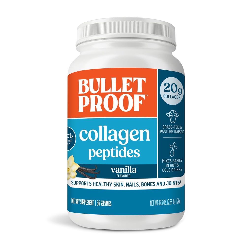 Polvo de vainilla impermeable con aceite MCT, 19g Proteína, 42.3 Oz, Tamaño del valor, péptidos de colágeno y ácidos aminoácidos para la piel sana, huesos y juntas