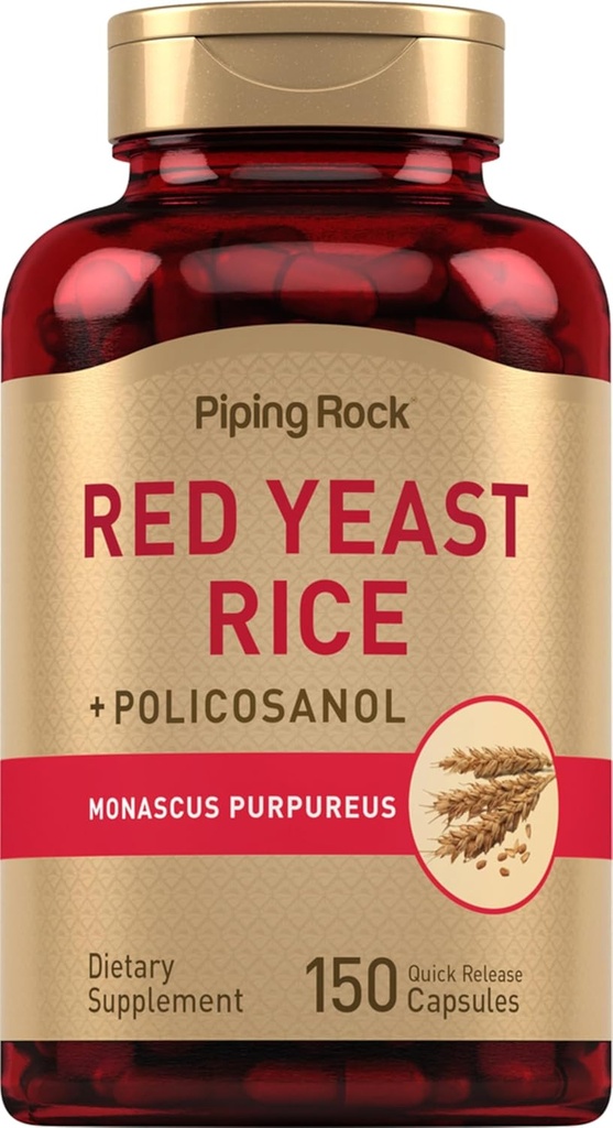 Piping Rock Yeast Rice 600 mg  150 Capsules Silencio con Policosanol ← No GMO, Gluten Suplemento gratuito