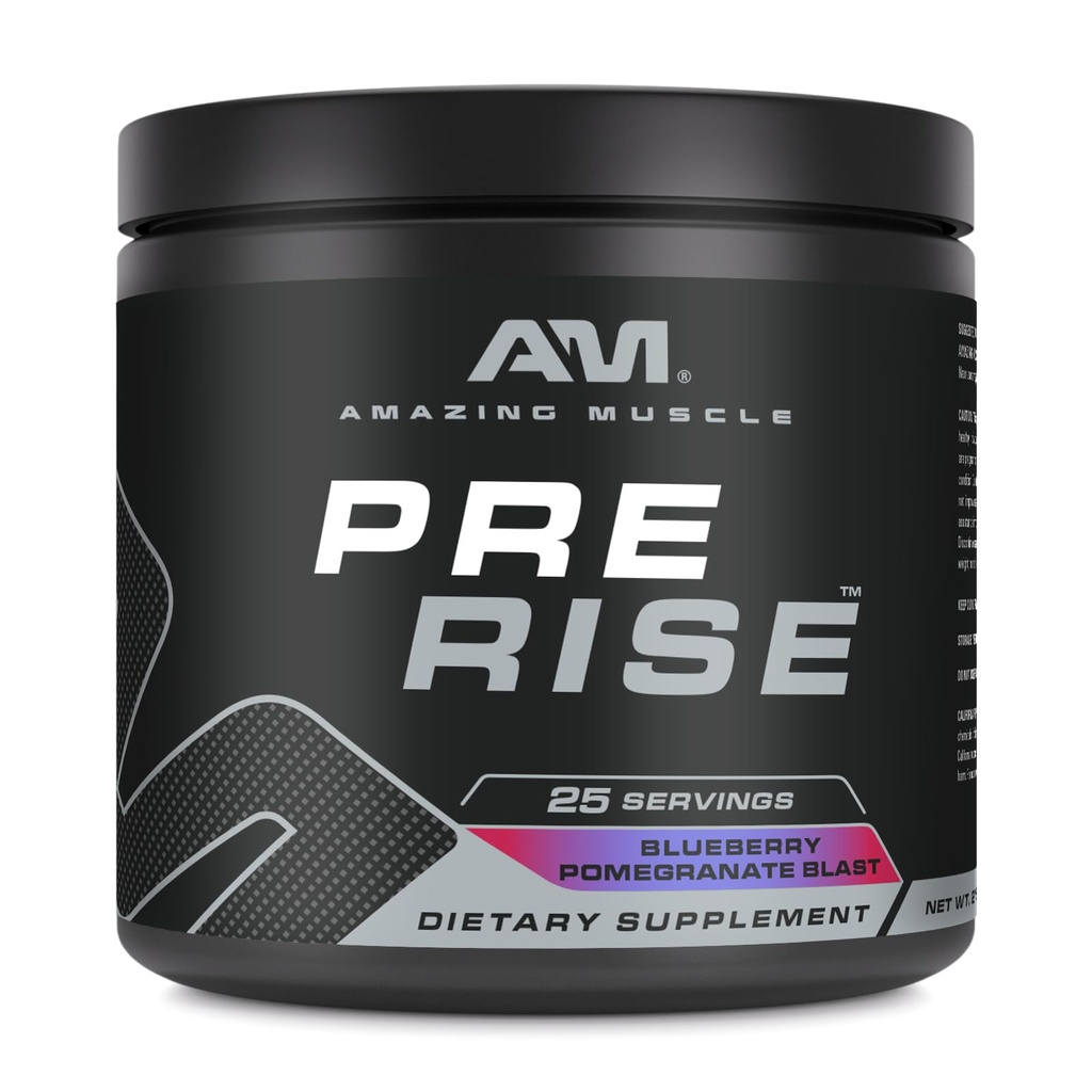 Sorprendente Muscle Pre Rise ← Pre-Workout Powder Suplemento con Caffeine " Beta-Alanine for Men " Women ANTE 25 Servings (25 Servings, Blueberry Pomegranate Blast)