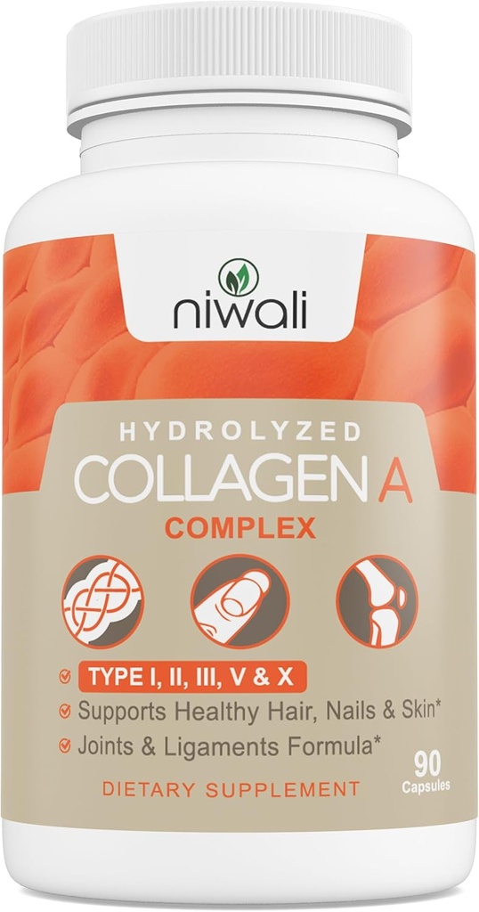 Multi Collagen Complex Supplement for Women ' Men TEN Hidrolyzed Collagen Pills - Tipos I, II, III, V & X habit for Healthy Hair, Nails, Skin, Bone & Joints Ø 90 Capsules