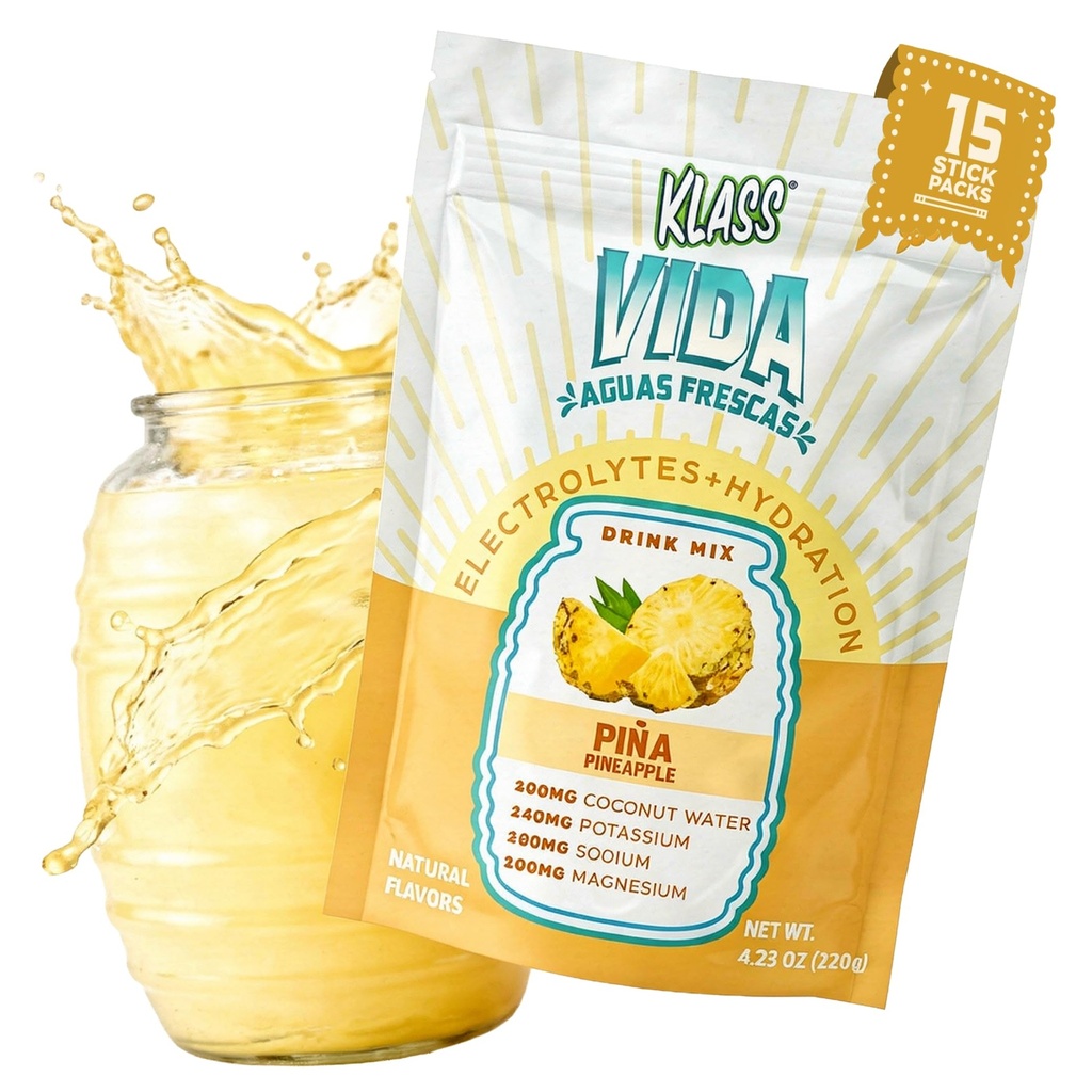 Electrolyte Drink Mix – Pineapple Agua Fresca Flavor ← Polvo de hidratación libre de azúcar con agua de coco " Minerales  durable 15 Single-Serve Stick Packs, baja calorías, sabor natural