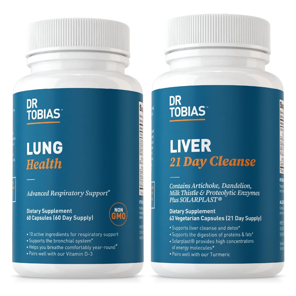 Dr. Tobias Lung Health " Liver 21 Day Cleanse for Lung and Liver Cleanse " Detox with Vitamin C, Butterbur, Quercetin, Solarplast, Artichoke, Milk Thistle