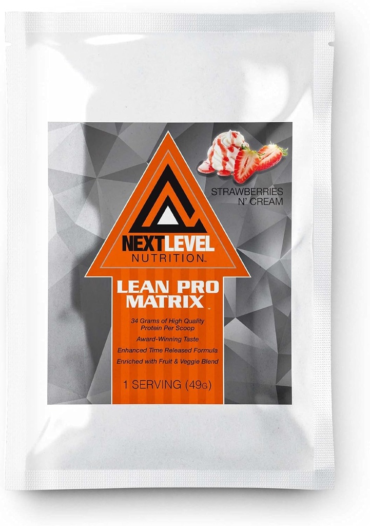 Lean Pro Matrix Protein Travel Packs by Next Level Nutrition | Strawberries and Cream | 7 Day Supply Single Servings