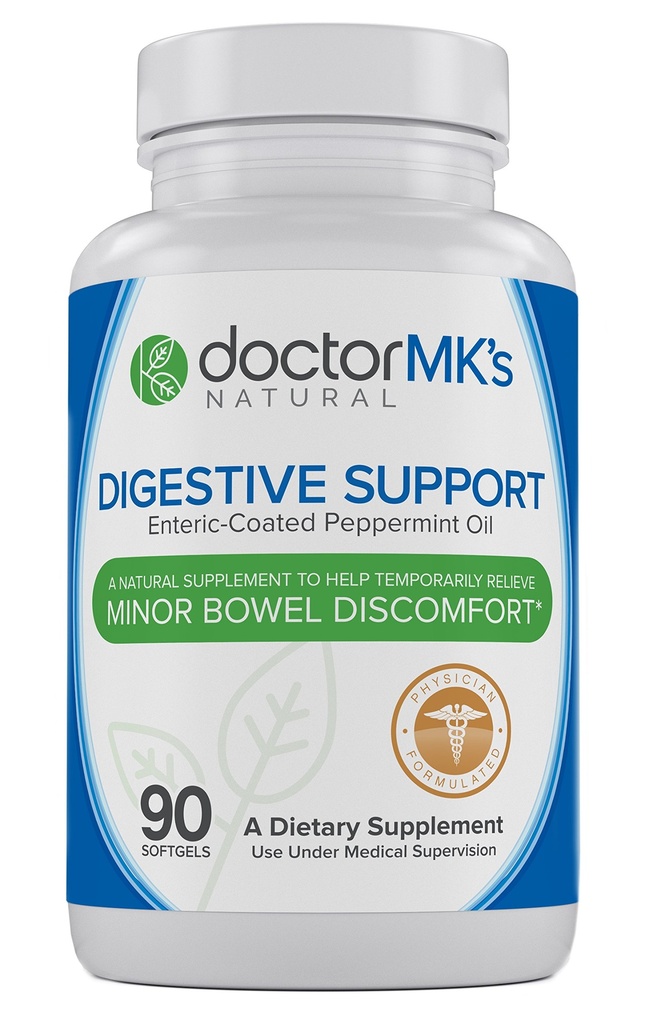 Suplemento de Alivio IBS por Doctor MK's®, 90 cápsulas de aceite de menta picado índico, síndrome de intestino irritable, soporte digestivo Fórmula