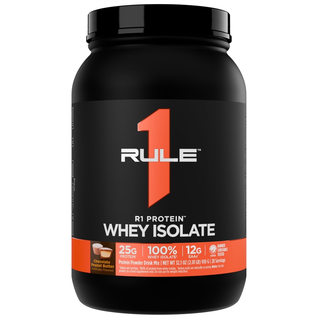 Regla 1 R1 Proteína Whey Isolate - con 25g Protein &amp; 6g BCAA Exclusivamente de las fuentes hidrolizadas de recuperación de entrenamiento (2 libras*, mantequilla de maní de chocolate)