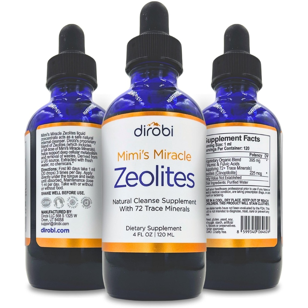 Zeolites Mimi's Miracle: Heavy Metal Detox Zeolite Suplemento gotas con 70 Trace Minerals para Adultos &amp; Niños - Apoya la Restauración Celular, Immune & Digestive Tract Health (4 oz Bottle, 60 Day Supply)