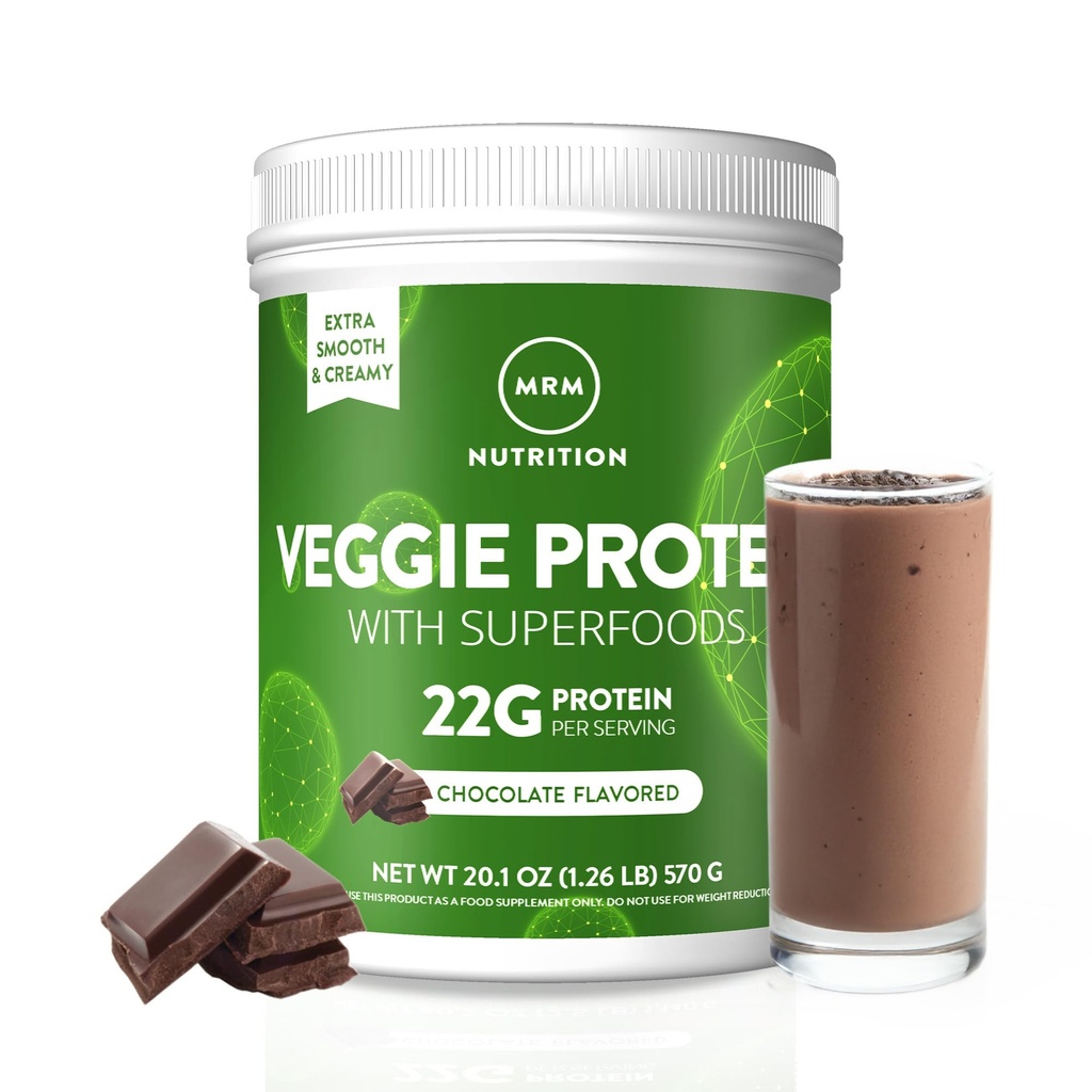 MRM Nutrición Veggie Protein with Superfoods Silencio Chocolate Flavored Silencio 22g Completo Protein  Más de 8.8g Aminoácidos esenciales Silencio 13 superalimentos Silencio con Omega 3s y Omega6  Keto Friendly ← 30 Servings