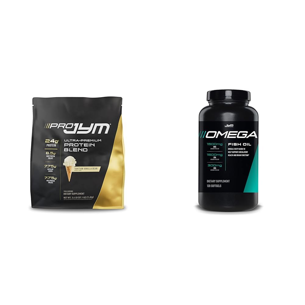 JYM Supplement Science PRO JYM 45 Servings - Tahitian Vanilla Bean & mg, High Potency Omega 3, EPA, DHA, DPA for Brain, Heart, " Joint Support 120 Soft Gels