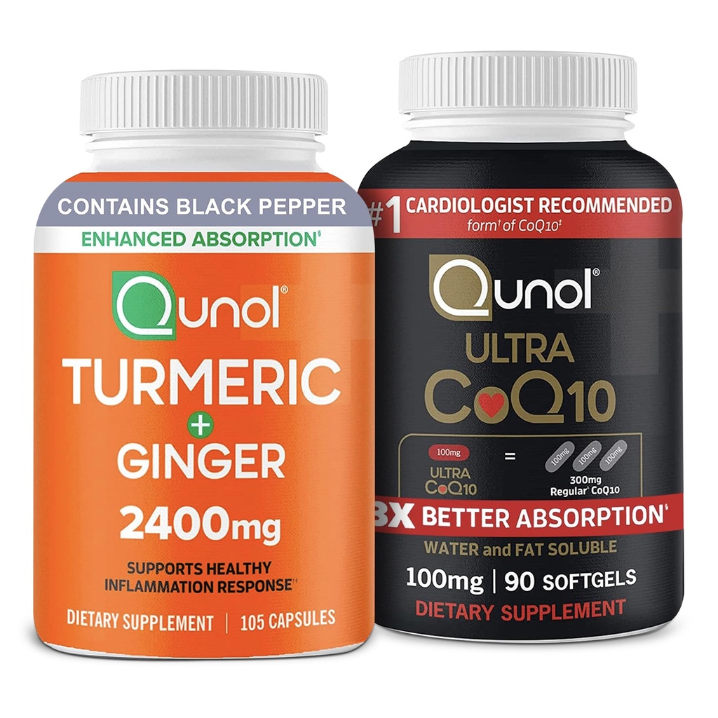 Qunol CoQ10 &amp; Turmeric: Turmeric Curcumin, 2400mg, 105 Capsules &amp; Ultra CoQ10 100mg, 90 Softgels