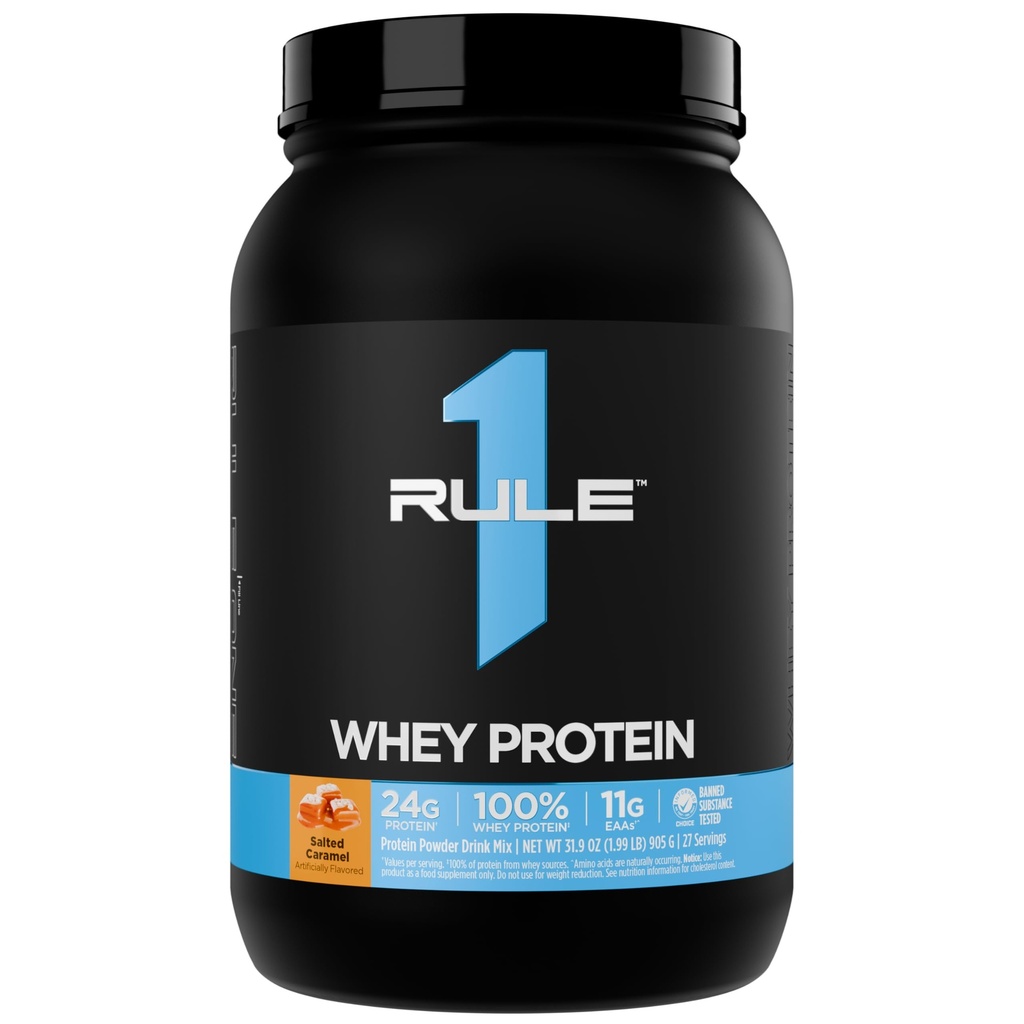 Regla 1 Whey Protein – 24g Proteína de acción rápida de todas las fuentes con EAAs ocurridas naturalmente " BCAAs para recuperación de ejercicios o cualquier uso en cualquier momento (2 libras*, Carmel saltado)