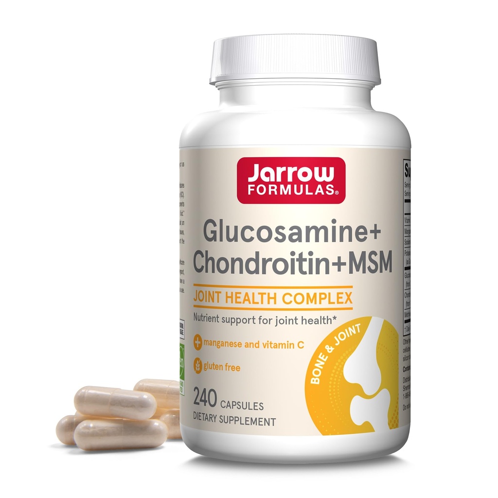 Jarrow Fórmulas® Glucosamine + Condroitina + MSM cápsulas, Suplemento de Soporte Conjunto con Vitamina C y Manganese, 240 cápsulas, 60 días de suministro