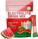 Empaquetaduras de polvo de electrolitos - azúcar libre, naturalmente saboreado, 10 electrolitos & vitaminas Electrolyte Drink Mix - Watermelon Flavors, Keto Friendly, Vegan, Non- GMO, 18 Packets